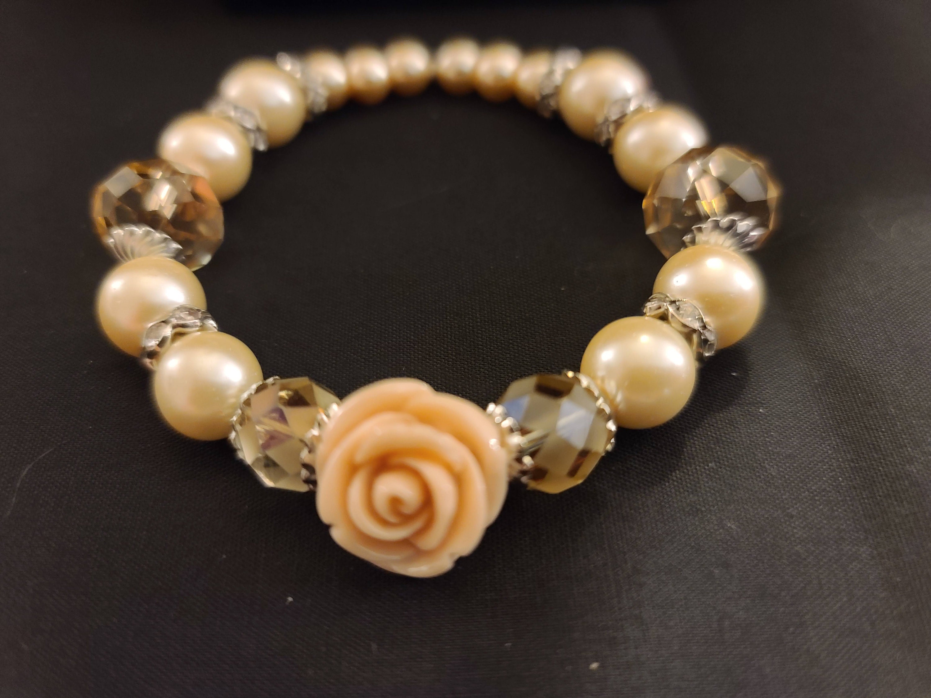 Faux Pearl Bracelet Rose Bracelet Stretch Bracelet Date Etsy UK