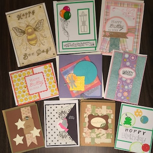 10 Handmade Birthday Card Assortment With Envelopes, Card Grab Bag, Assorted Cards Variety Man Woman Kids Birthday Card Value Pack Bundle
