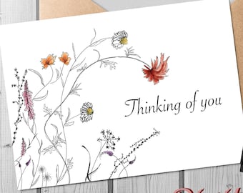 Printable Thinking Of You Wildflower Themed Card - Digital Download - Printable Card - Wildflowers - PDF, 5"x7"