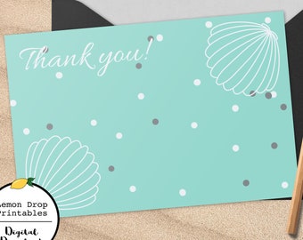 Printable Simple Seashell Thank You Card, Greeting Card, Seashell Stationary, Digital Download, 4x6 PDF Download