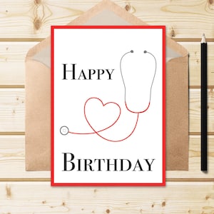 Druckbare Stethoskop Happy Birthday Karte - Medizin/Arzt Themen Karte - digitaler Download, 5x7