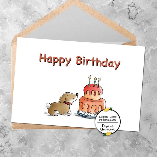 Printable Cute Dog Birthday Card, Puppy Card, Pet Birthday Card, Doggy Birthday Card, 4x6 PDF Download, Happy Birthday, Cute Puppy