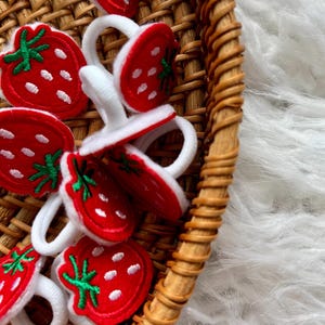 Strawberry Hair Tie, Strawberry Toddler Bows, Baby Hair Ties, Toddler Hair Bands, Strawberry Picking, First Hair Bows, Soft Hair Bobbles