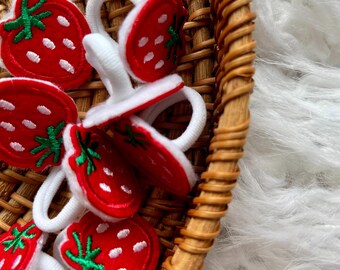 Strawberry Hair Tie, Strawberry Toddler Bows, Baby Hair Ties, Toddler Hair Bands, Strawberry Picking, First Hair Bows, Soft Hair Bobbles