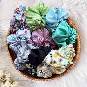 Scrunchies, Floral Scrunchies, Floral Hair Accessories, Hair Scrunchies, Accessories, Flowers, Flower Scrunchies, Handmade, Yellow Scrunchie