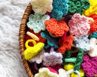 Elastici per capelli a forma di fiore per bambini, fasce per capelli per bambini, elastici per capelli all'uncinetto per bambini, elastici morbidi per capelli, fiori all'uncinetto fatti a mano, fasce anti-impigliamento