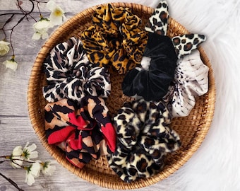 Leopard Print Scrunchies, Snake Skin Scrunchies, Silk Scrunchies, Animal Print Scrunchies, Leopard Print Hair Accessories, Hair Ties