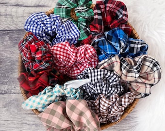 Plaid and Gingham Scrunchies, Winter Scrunchies, Plaid Hair Accessories, Gingham Scrunchies, Plaid Scrunchies, Plaid Ties, Hair Scrunchies