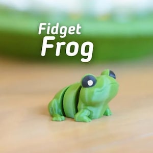 May include: A green frog-shaped fidget toy with black eyes and a segmented body. The toy is made of plastic and has a smooth, glossy finish.