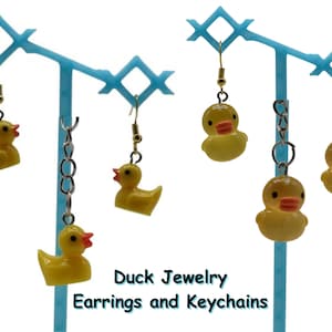 Duck Jewelry Set – Yellow Duck Earrings and Keychains – Cute Duckling Gifts for Her or Kids by Vera&#39;s Arts & Dice
