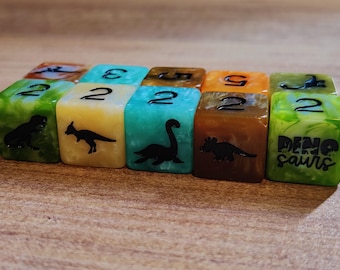 Dino Dice made by Vera&#39;s Arts & Dice | Dinosaur Dice - 8 Unique Dinosaur Designs + 2 Bonus Dice - Perfect for Tabletop Gaming and Collectors