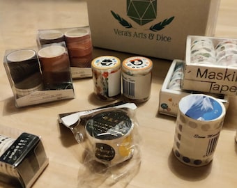 Mystery Washi Tape Box by Vera's Arts & Dice – 10 Unique Themed Packs | Decorative Tapes for Journaling, Crafts and Scrapbooking