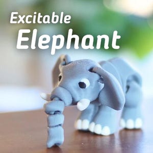 Excitable Elephant – 3D Printed Articulated Elephant Fidget Toy | Playful Desk Companion | Handmade by Vera&#39;s Arts & Dice