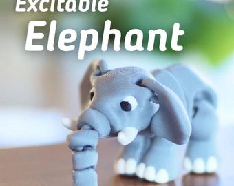 Excitable Elephant – 3D-geprint scharnierend speelgoedolifant | Speelse bureaugenoot | Handgemaakt door Vera's Arts & Dice