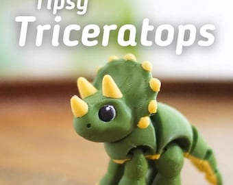 Tipsy Triceratops – 3D Printed Articulated Dinosaur Fidget Toy | Playful Desk Companion | Handmade by Vera's Arts & Dice