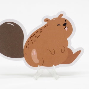 Beversticker voor laptops, waterflessen, tijdschriften, plakboeken - handgemaakte sticker met schattige dieren van Vera's Arts & Dice