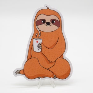 Light Sloth with Coffee Sticker | Laptop | Water Bottle | Bullet Journal | Notebook | Planner | Scrapbooking | Cute Animals | Sloth Stickers