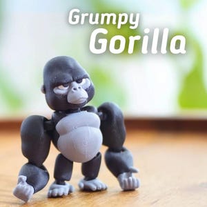Grumpy Gorilla – Ledad 3D-printad gorilla-fidgetleksak | Posebar skrivbordskompanjon | Handgjord av Vera's Arts & Dice