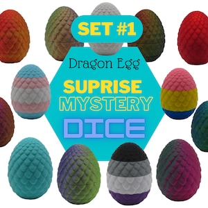 Dragon Egg with Mystery Dice by Vera&#39;s Arts & Dice - Perfect for Dungeons and Dragons | Dragon Egg with Full Dice Set | Set #1 | 3D Printed