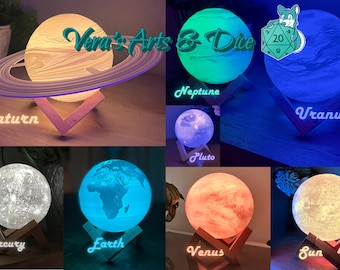 Planet Lamps - Ambient Lights - Saturn Neptune Pluto Uranus Mercury Earth Venus Sun - Real Satellite Data from NASA
