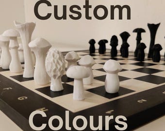 Enchanted Mushroom Chess Pieces Set | Fantasy Chess Set by Vera's Arts & Dice | Standard Size | Unique Gift for Chess Lovers | Custom Colour