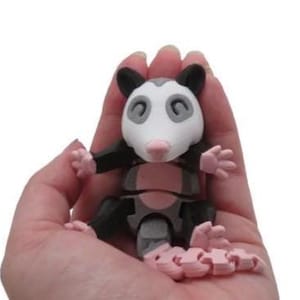 Articulated Opossum Figurine by Vera's Arts & Dice – Handmade Decor, Recycled PLA, Poseable Woodland Animal Gift, Adorable 3D-Printed