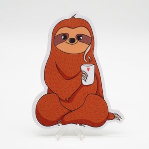 Dark Sloth with Coffee Sticker | Laptop | Water Bottle | Bullet Journal | Planner | Notebook | Scrapbooking | Cute Animals | Sloth Stickers