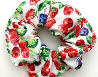 Fruit Scrunchie, Cottagecore, Strawberries, Cherries, Blueberries, Blackberries, Handmade Hair Accessory, Cotton Fabric, 90s Trend