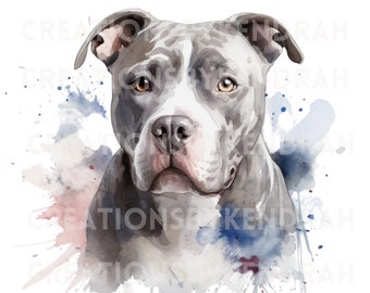 Watercolor Pit Bull Clip Art Instant Download Clipart Transparent Pit Bull PNG, SVG
