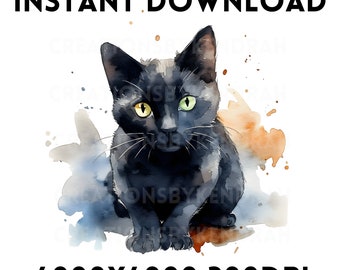 Aquarell Schwarze Katze Clip Art Sofortiger Download Schwarze Katze Transparent PNG, SVG
