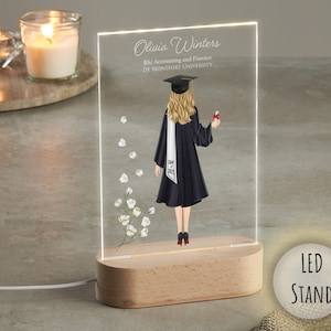 Presente de formatura para ela com suporte de LED | Classe de 2024 | Presente de formatura para filha, irmã, melhores amigas | Retrato de formatura | LED acrílico