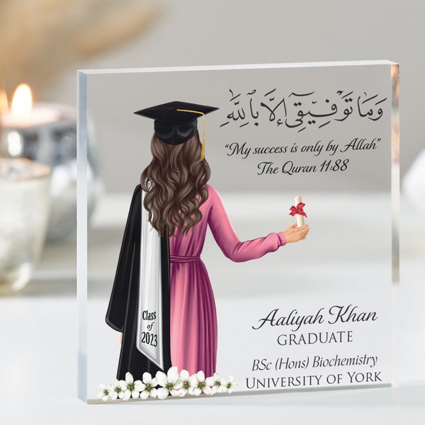 Muslim Graduation Gift, Islamic Gift for Her, Any Year Personalised Graduation Gift for Her, Class of 2023 Graduation Acrylic Plaque Block