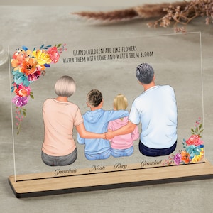 Cadeau pour grands-parents, grand-mère, grand-mère, grand-mère, illustration de portrait de famille personnalisé, cadeau de petits-enfants, cadeau à grand-père, maman, papa