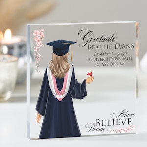 Gepersonaliseerde afstudeercadeau, gefeliciteerd, klas van 2024 elk jaar afstudeercadeau voor dochter, zus, beste vriendin, aandenken acrylblok