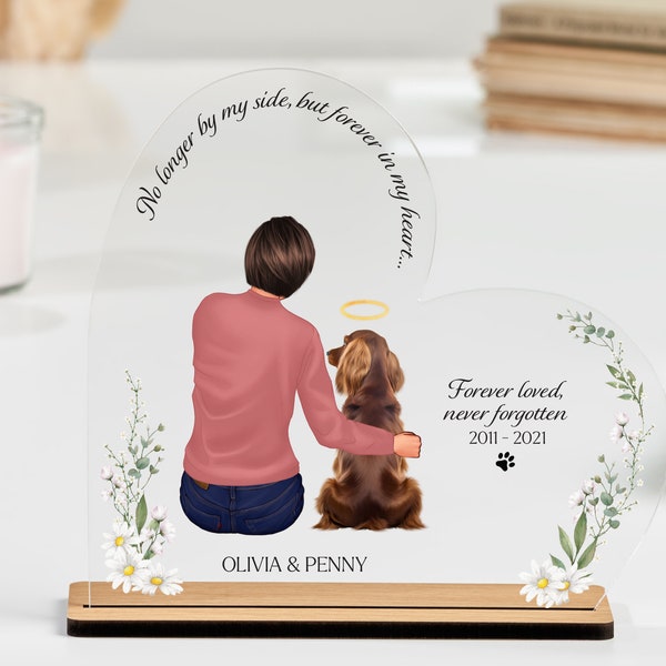 Dog Memorial Gift, Owner and Pet Custom Print, Dog Memorial Keepsake, Pet remembrance gift, Pet Loss Sympathy Present, Heart Acrylic Block