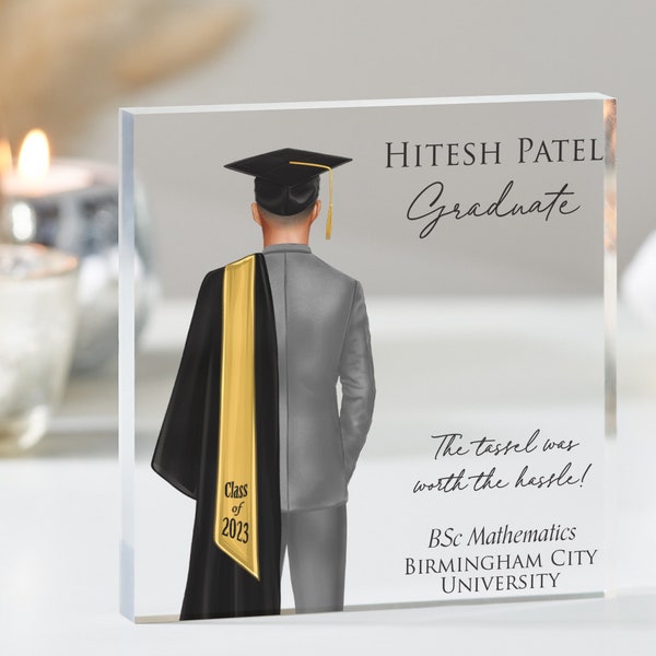 Male Personalised Graduation Gift, Congratulations, Class of 2023 Any Year, Graduation Gift for Son, Brother, Boyfriend, Acrylic Block