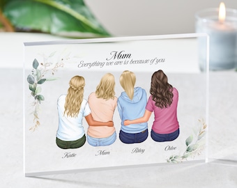 Mum Gift, Personalised Mum and Daughters Illustration, Mothers Day Gift, Gift for Mum's Birthday, Gift from Daughters, 3 Daughters