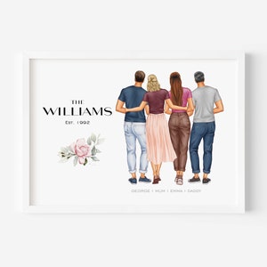 Family Portrait | Family Print | Family Print with Grandparents | Family Illustration/Portrait | Anniversary Gift for Parents | Family Gift