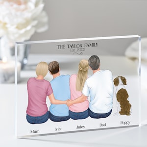 Ilustración de retrato personalizada con mascotas, impresión familiar, impresión de familia y mascota, ilustración familiar, regalo de nuestra familia, regalo para el cumpleaños de mamá