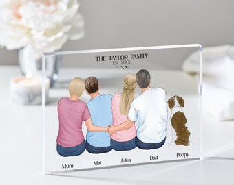 Custom portrait illustration with Pets, Family Print, Family and Pet Print, Family Illustration, Our Family Gift, Gift for Mums Birthday