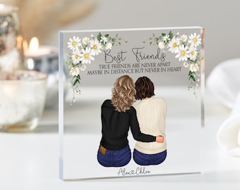 Personalised Best Friend Gift, Soul Sisters Gift, Sister, Christmas Gift for Friend, Coworker, Birthday Gift, 30th 40th Daisy Acrylic Block