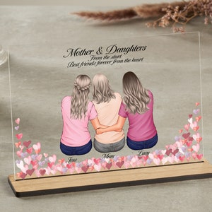 Mother and Daughters Print, Mothers Day Gift, Mum Birthday Gift, Gift from Daughters, Personalized Mom Mum Gift, Heart Acrylic Plaque