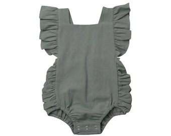 sage green baby romper