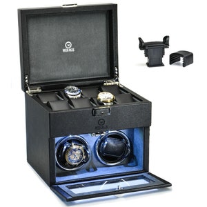 Luxury Watch Winder Box for Automatic Watches for Men and Women Vegan Leather Ebony Black Swiss Motif Design Etsy