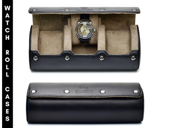 Watch Travel Case 3 Watch Roll Case 3 Watch Case Leather Watch Case for Men Mirage Sable Black Travel Watch Case Leather Full Grain Luxury