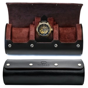Watch Roll Travel Case - 3 Watch Case for Men - Watch Organizer Storage Travel Accessories (Personalized) - JADE BLACK