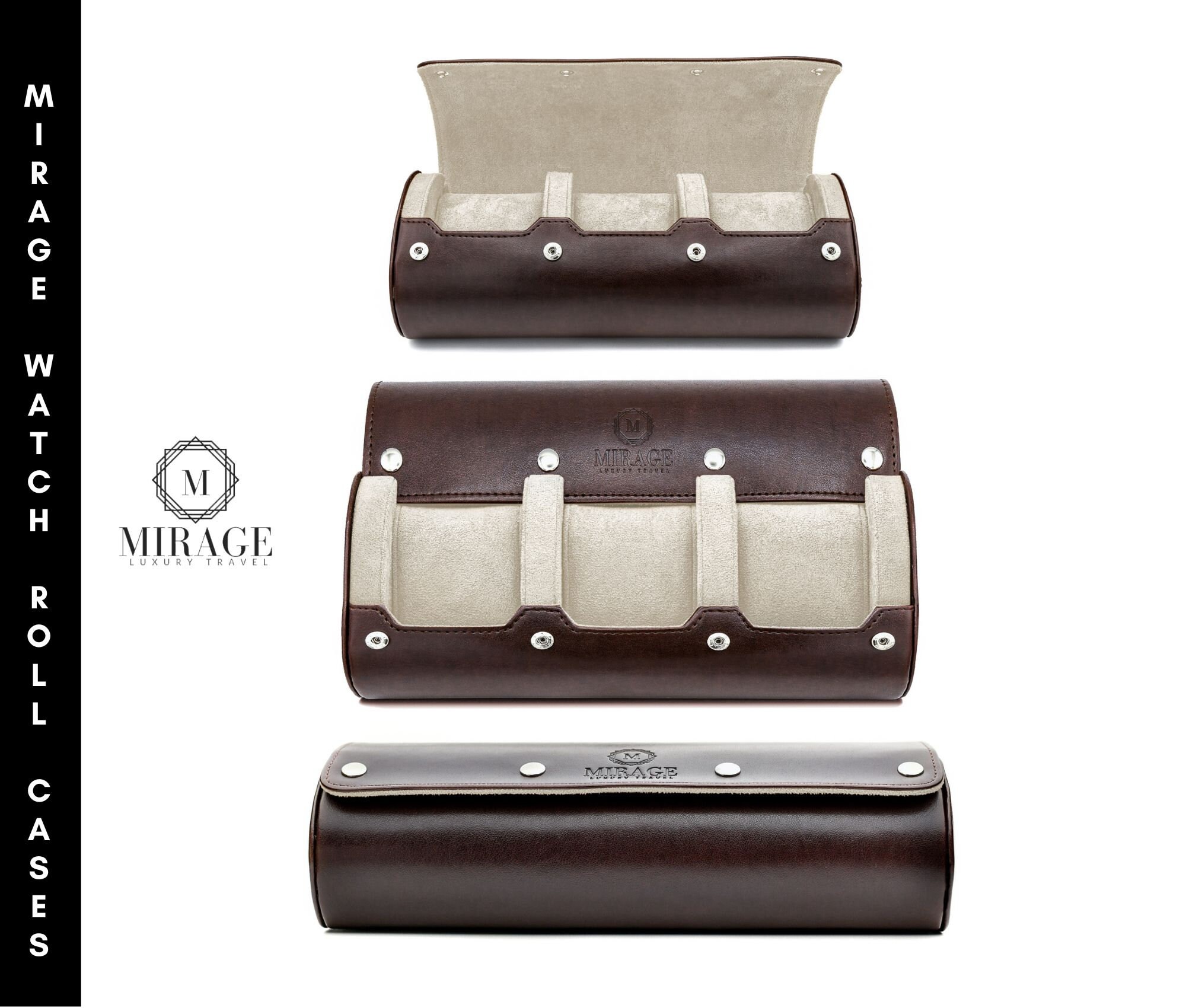 Watch Roll Travel Case Full Grain Leather - 3 Watch Cases for Men - Storage  Organizer and Display - Mirage Watch Rolls