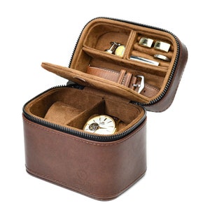 Leather Watch & Jewelry Travel Case: Brown Groomsmen Gift