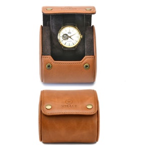 Watch Travel Case Leather Watch Roll 1 Watch Case Single Travel Watch Case for Men Full Grain Cow Leather Watch Case Mirage Tawny Brown