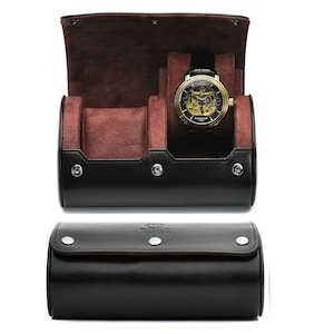 2 Watch Case for Men Watch Travel Case Leather Watch Roll Organizer and Watch Case Display Jade Black Mirage Watch Roll Gift for Men